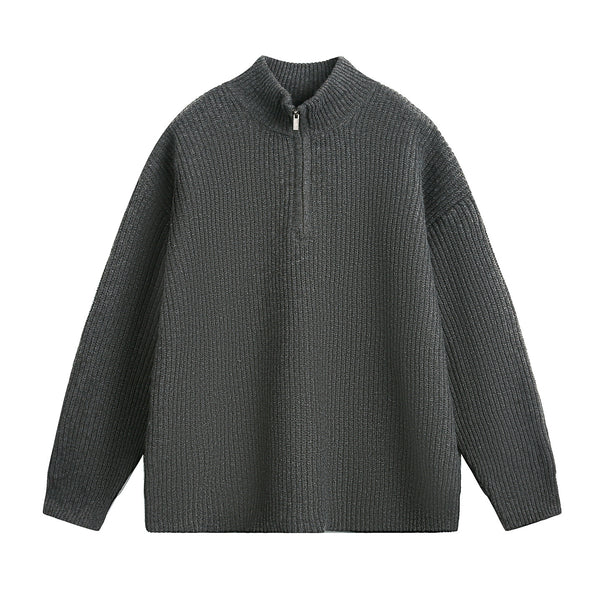 Unisex Oversized Chunky Knit Sweater with Half Zipper and Stand-Up Collar Mune Fashion