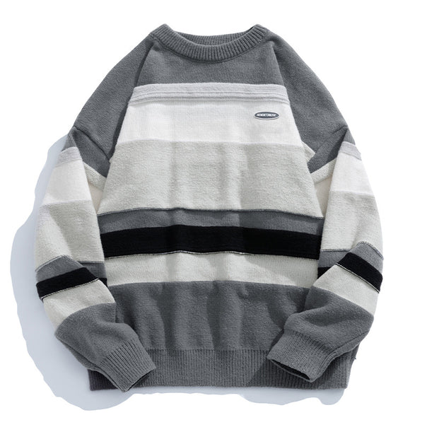 Unisex Casual Block Stripe Sweater in Oversized Cut with Raglan Sleeves and Ribbed Hem Mune Fashion