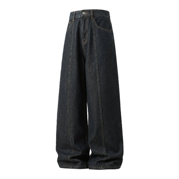 Women's Ultra-Wide High-Waist Denim Palazzo Pants with Vertical Seams Mune Fashion