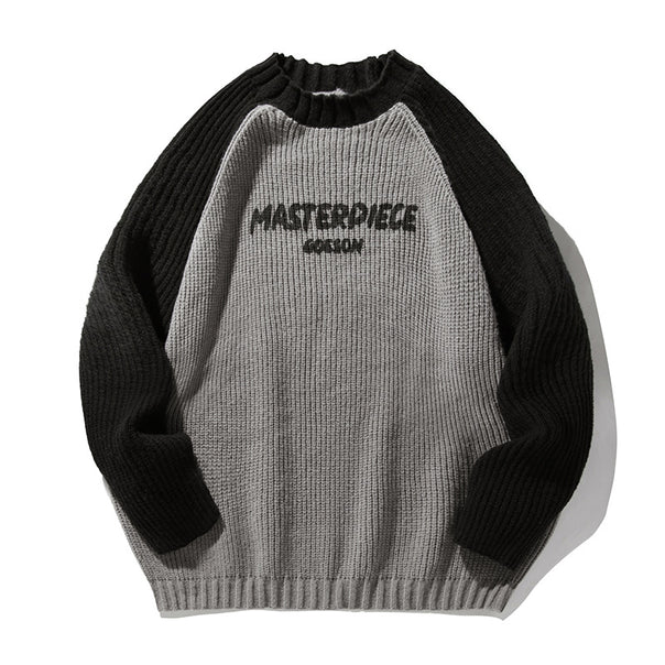 Unisex Oversized Knit Sweater with Raglan Sleeves, Contrasting Sleeves and Ribbed Texture Mune Fashion