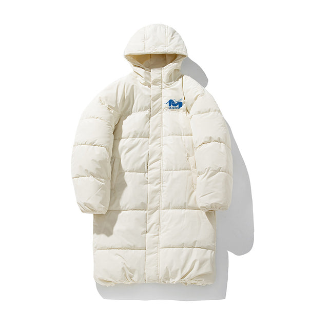 Unisex Longer quilted coat in minimal design with hood, thermal fill and drawstring hem Mune Fashion