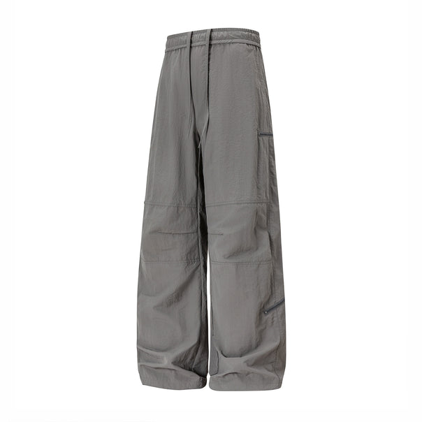 Men's Wide Cargo Pants with Elastic Waistband, Drawstring, and Zipper Pockets Mune Fashion