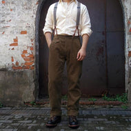 Men's High-Quality Pleated Trousers with Adjustable Suspenders Mune