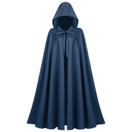 Unisex longer hooded cloak made of water-repellent polyester with a full round cut and drawstring