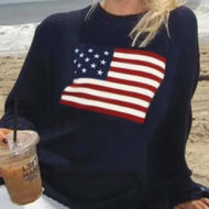 Women's Knitted Sweater with American Flag Motif Mune