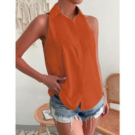 Women's Sleeveless Shirt with Classic Collar and Chic Cut Mune Fashion