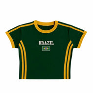 Unisex nan sporty retro short sleeve T-shirt with flag motif and fitted cut Mune Fashion