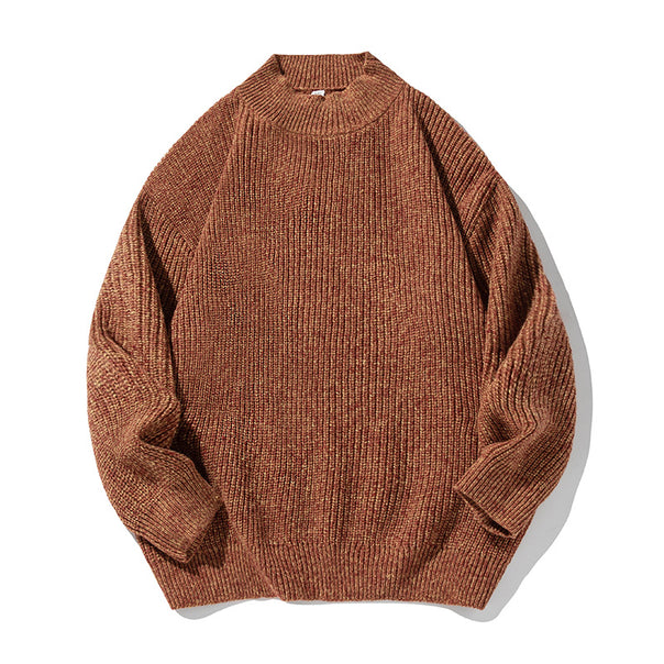 Unisex Oversized Loop Knit Sweater with Ribbed Stand-Up Collar and Chenille Melange Mune Fashion