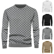Men's finely structured round neck sweater with check relief and ribbed cuffs Mune Fashion