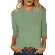 Women's casual 3/4 sleeve shirt with round neckline, loose fit and side slits Mune Fashion