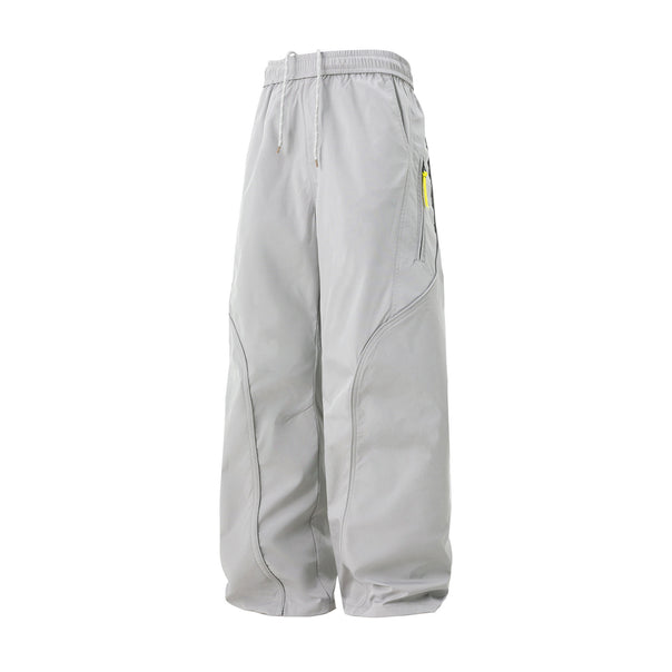 Unisex Wide technical cargo palazzo pants with elastic waistband, drawstring and zip pocket Mune Fashion