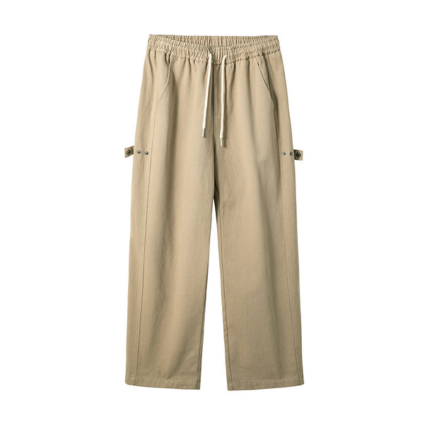 Men's Relaxed-Fit Cotton Canvas Pants with Elastic Waistband, Drawstring, and Utility Side Loops Mune Fashion