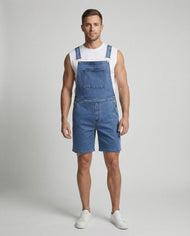 Men's Denim Bib Shorts with Pockets