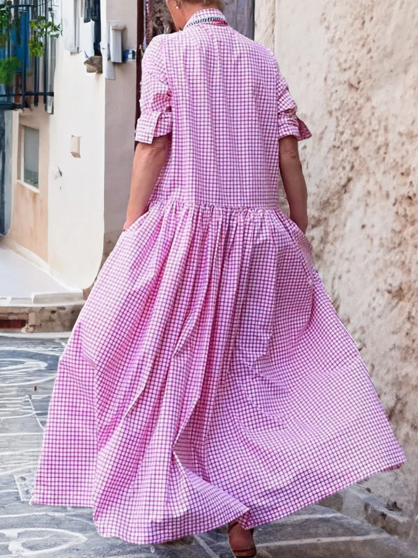 Casual long-sleeved shirt made of cotton, checked, swing dress – Mune Fashion