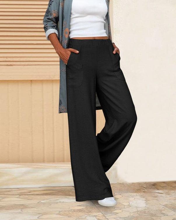 soft casual wide pants with elastic waistband and pockets