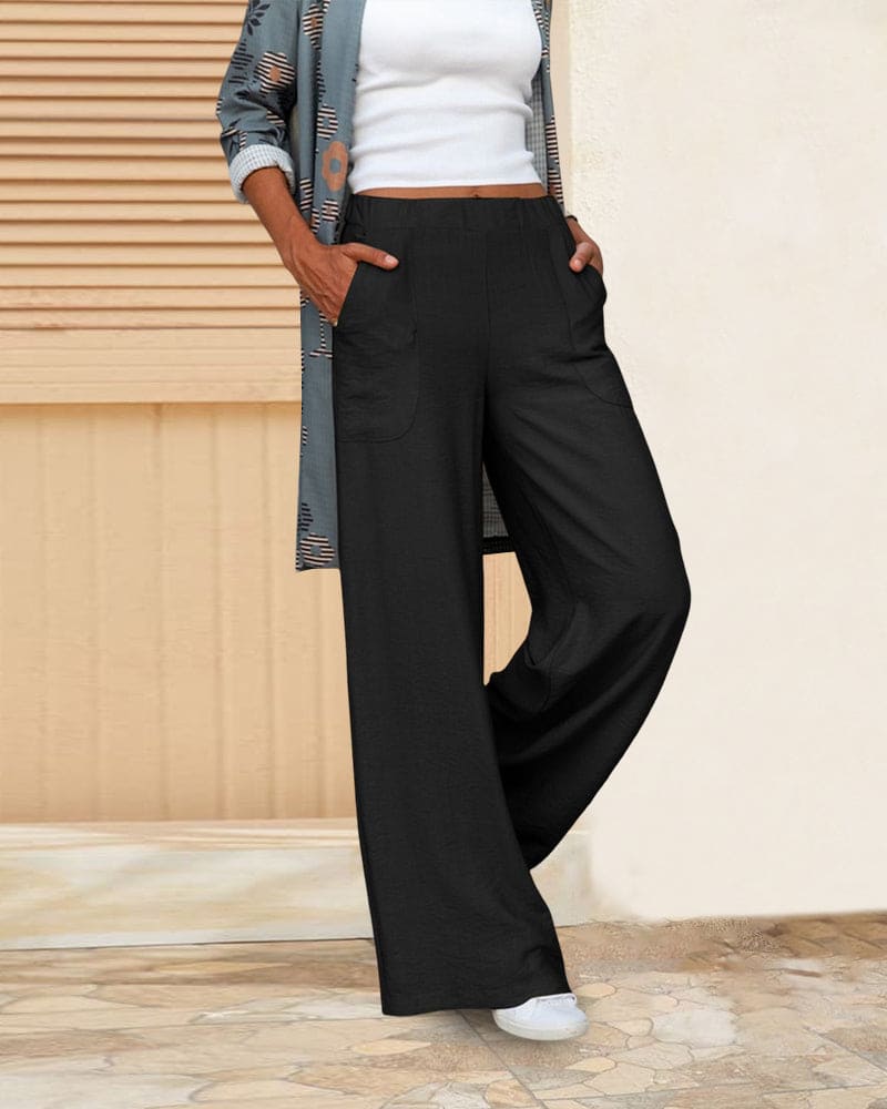 soft casual wide pants with elastic waistband and pockets