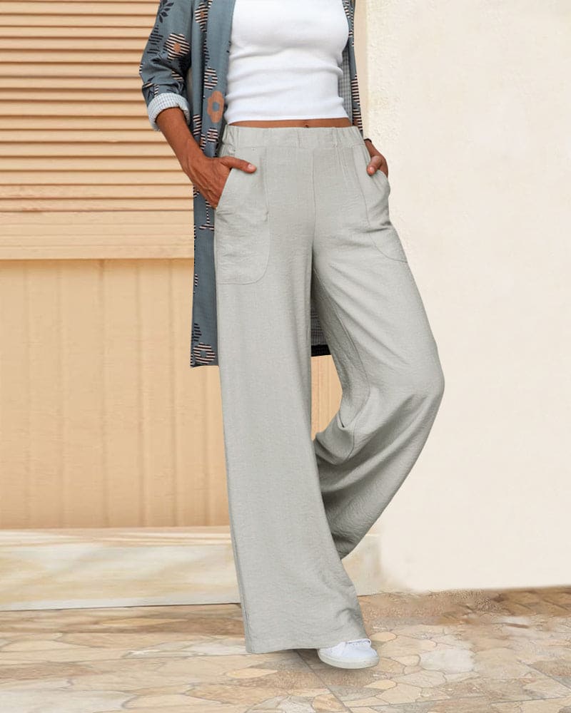 soft casual wide pants with elastic waistband and pockets