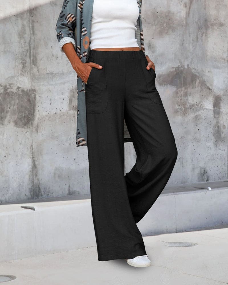 soft casual wide pants with elastic waistband and pockets