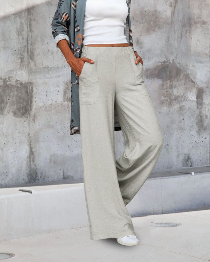 soft casual wide pants with elastic waistband and pockets