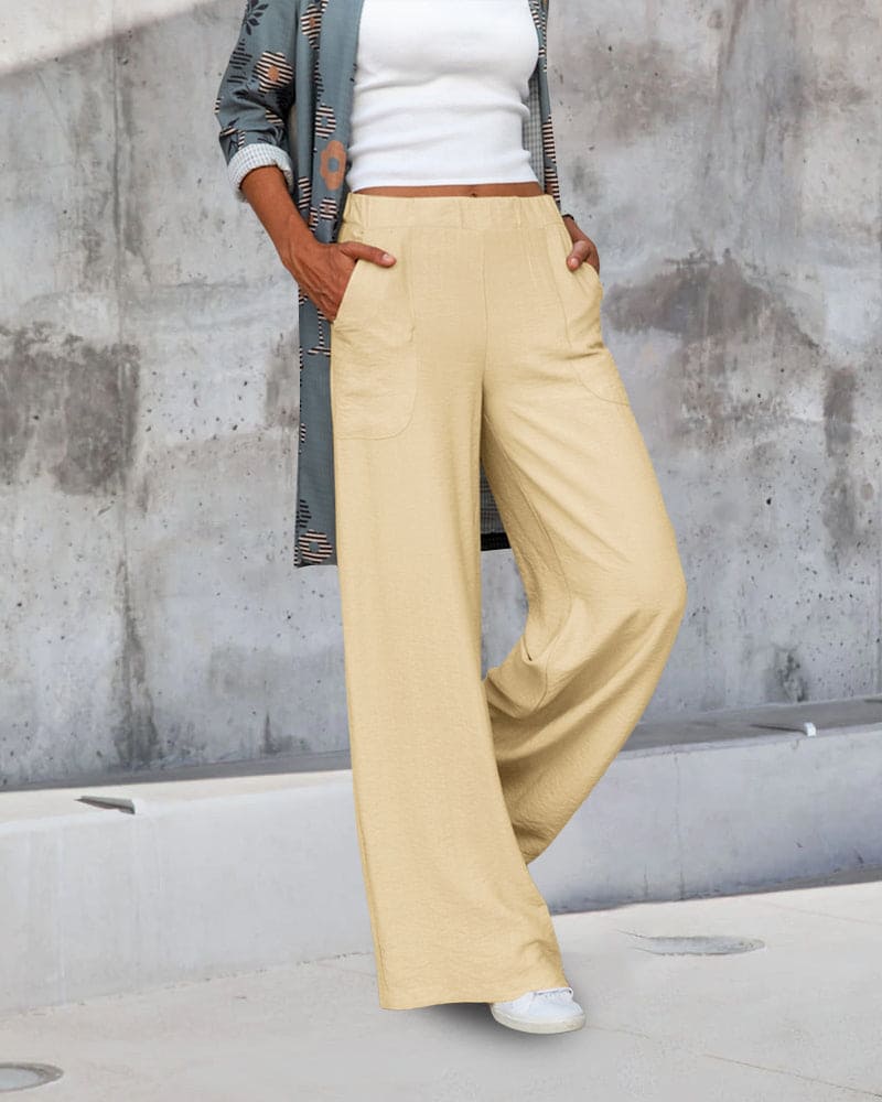 soft casual wide pants with elastic waistband and pockets