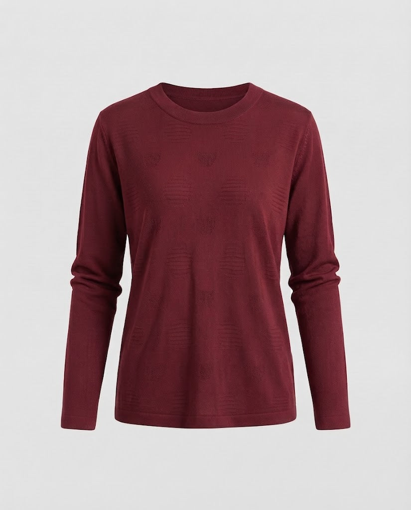 Women Fine Crew Neck Fine Knit Sweater with Slightly Dropped Shoulder and Fluid Silhouette Mune Fashion