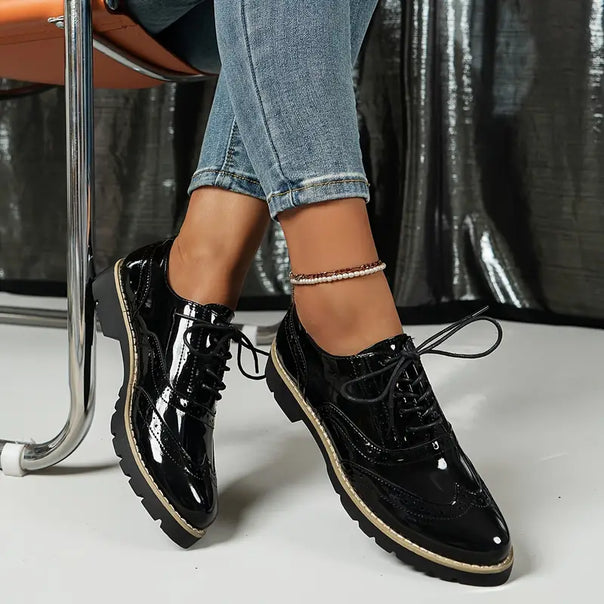 Mune Fashion | Patent Leather Oxfords with Chunky Sole for Women