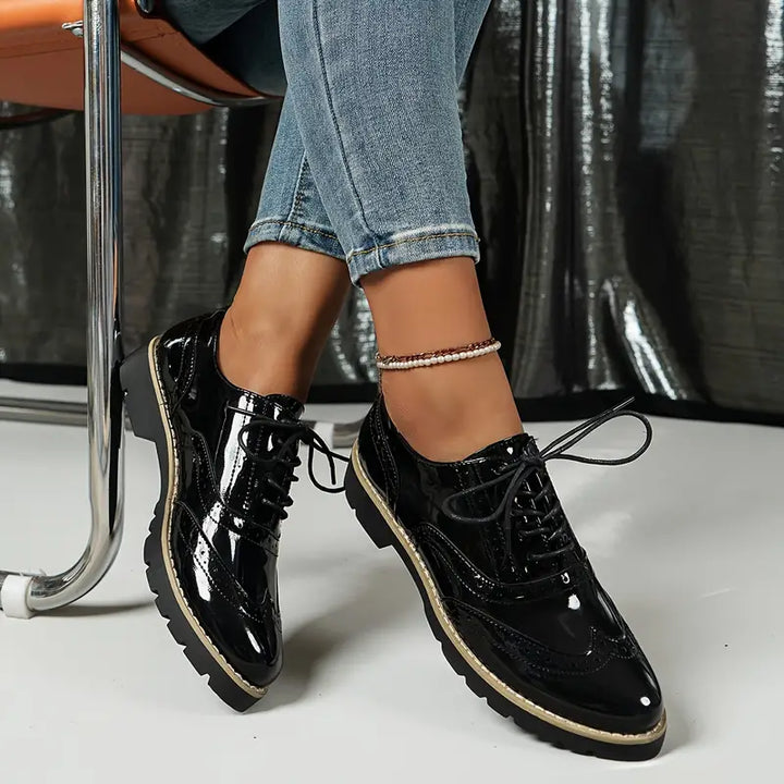 Mune Fashion | Patent Leather Oxfords with Chunky Sole for Women