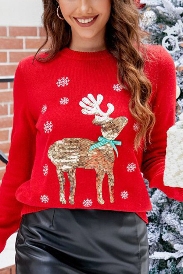 Mune | Sweet Christmas Knit Sweater with Deer Embroidery