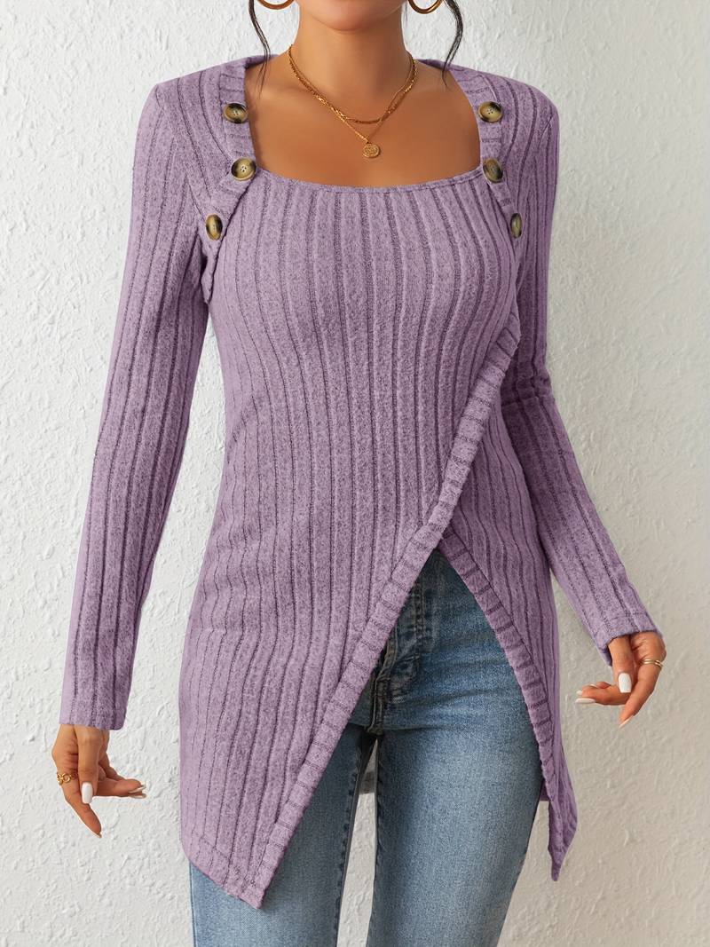 Mune | Square Neck Sweater with Long Sleeves and Side Slit