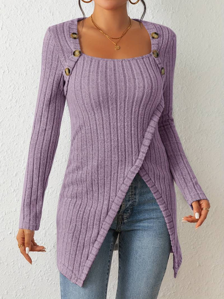 Mune | Square Neck Sweater with Long Sleeves and Side Slit