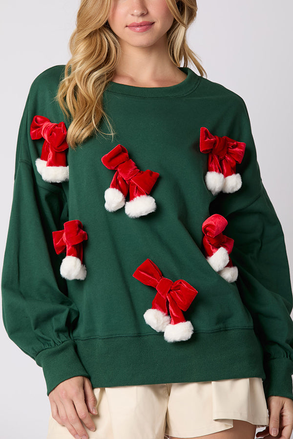 Mune | Christmas Bow Decorated Casual Long Sleeve Sweatshirt