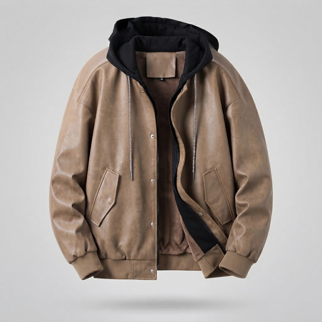 Men's Stylish Faux Leather Jacket with Hood Mune Fashion