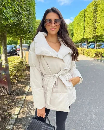 Mune | Jacket with Belt for Women Warm Brown Jacket with Oversized Collar