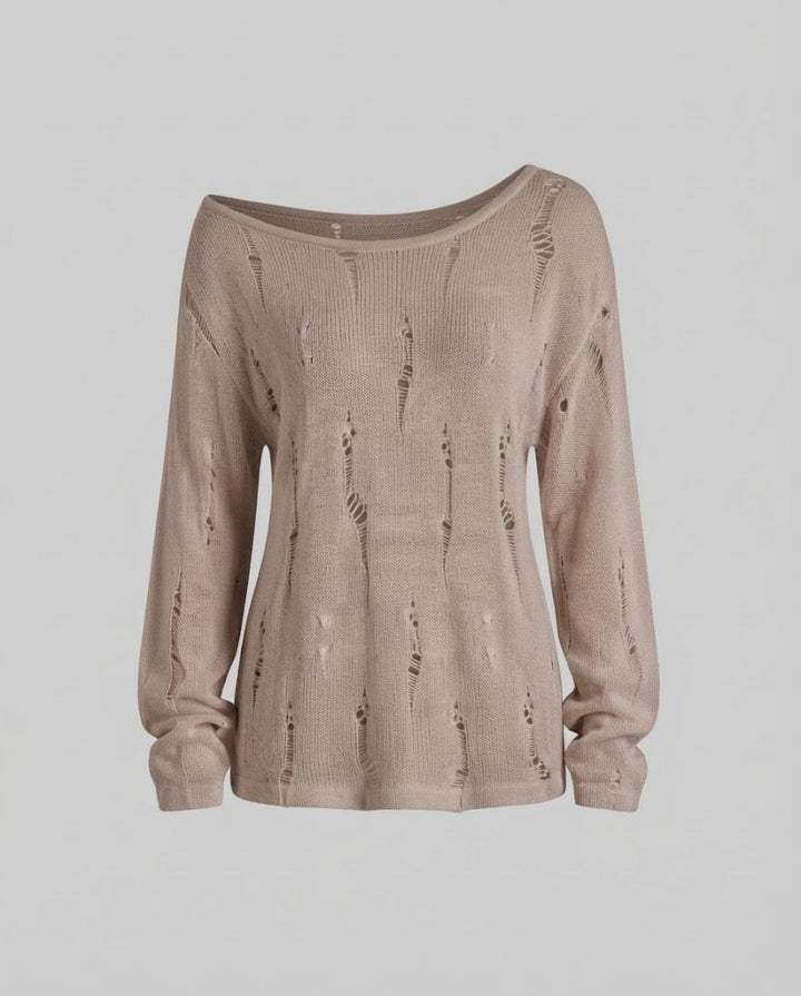 Women's Casual Off-Shoulder Fine Knit Sweater with Destroyed Look and Wide Silhouette Mune Fashion