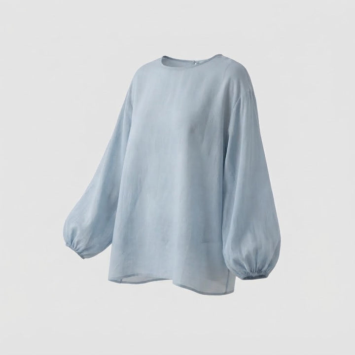 Women's Lightweight Oversized Linen Look Blouse with Round Neckline and Elastic Cuffs Mune Fashion