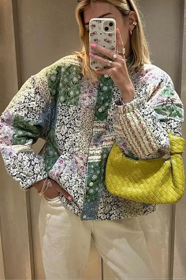Mune | Stand Collar Long Sleeve Floral Pattern Cotton Jacket