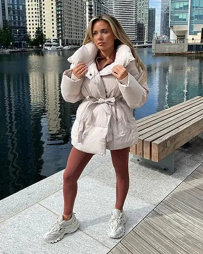 Mune | Jacket with Belt for Women Warm Brown Jacket with Oversized Collar