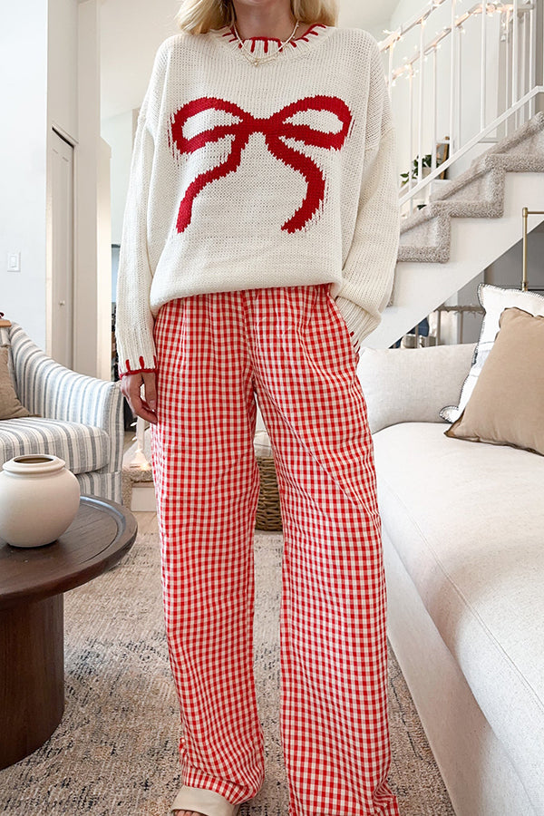 Mune | Christmas Bow Contrast Color Included Edge Long Sleeve Knitted Sweater