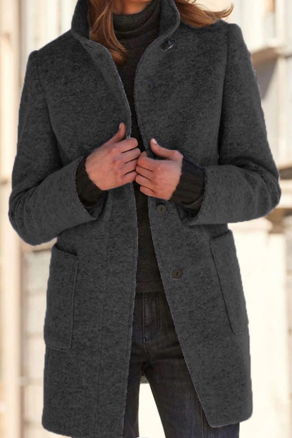 Mune | Solid Color Button Stand Collar Wool Jacket