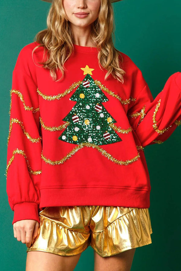 Mune | Christmas Tree Sequins Long Sleeve Loose Sweatshirt