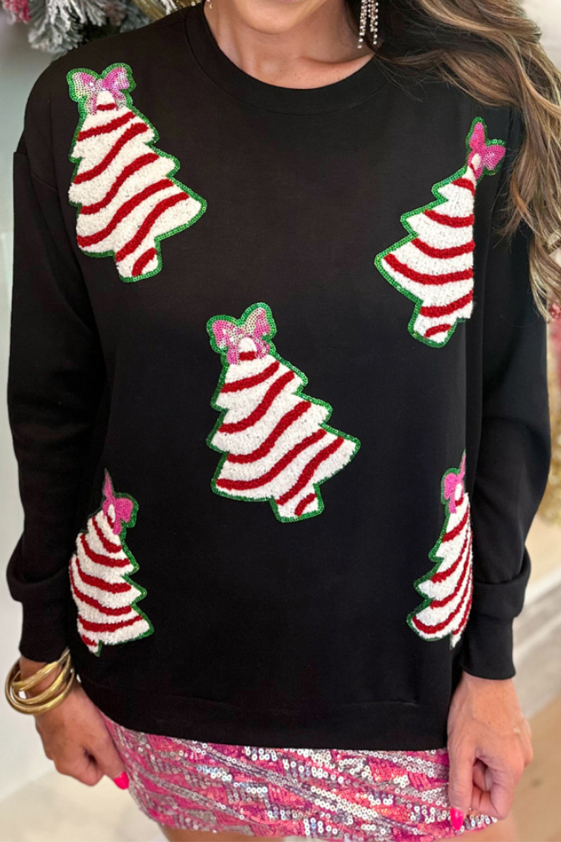 Mune | Casual Christmas Tree Sequin O-Neck Sweatshirts