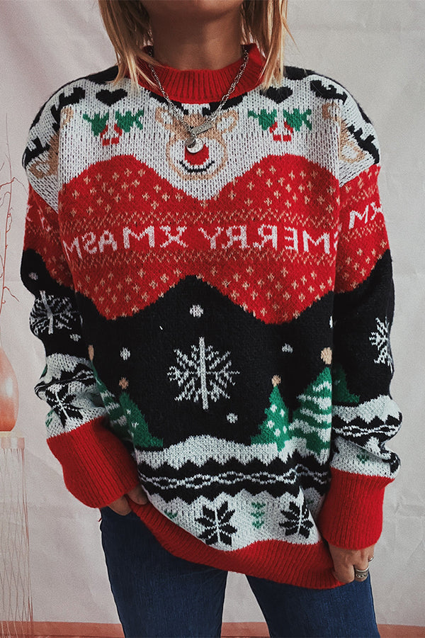 Mune | Christmas Pattern Knitted Round Neck Long Sleeve Sweater