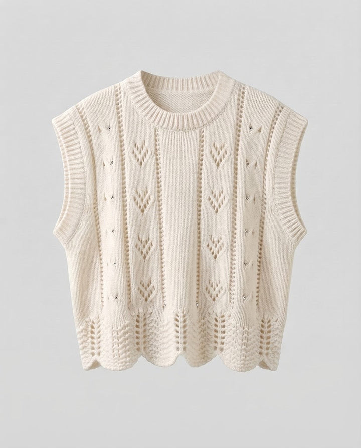 Ladies Knitted Lace Sleeveless Vest with Shell Hem Mune Fashion