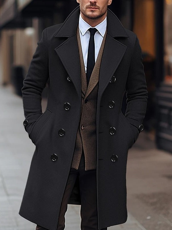 Mune | Woolen Men's Coat for Autumn and Winter Double-Breasted and Long