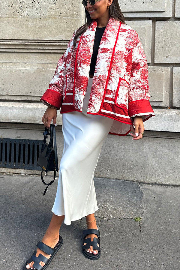 Mune | Songs Porcelain Ink Printed Bag Quilted Cotton Kimono Jacket