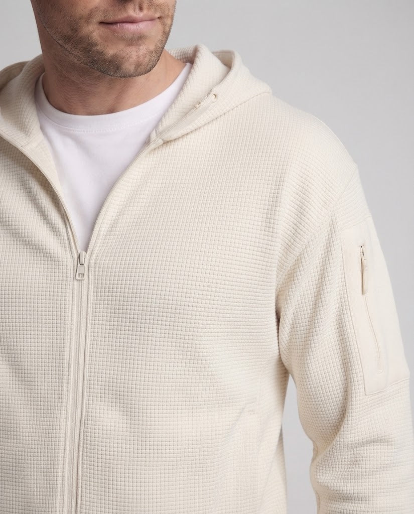 Men's Hooded Functional Jacket made of Structured Waffle Fabric with Zipper Mune Fashion