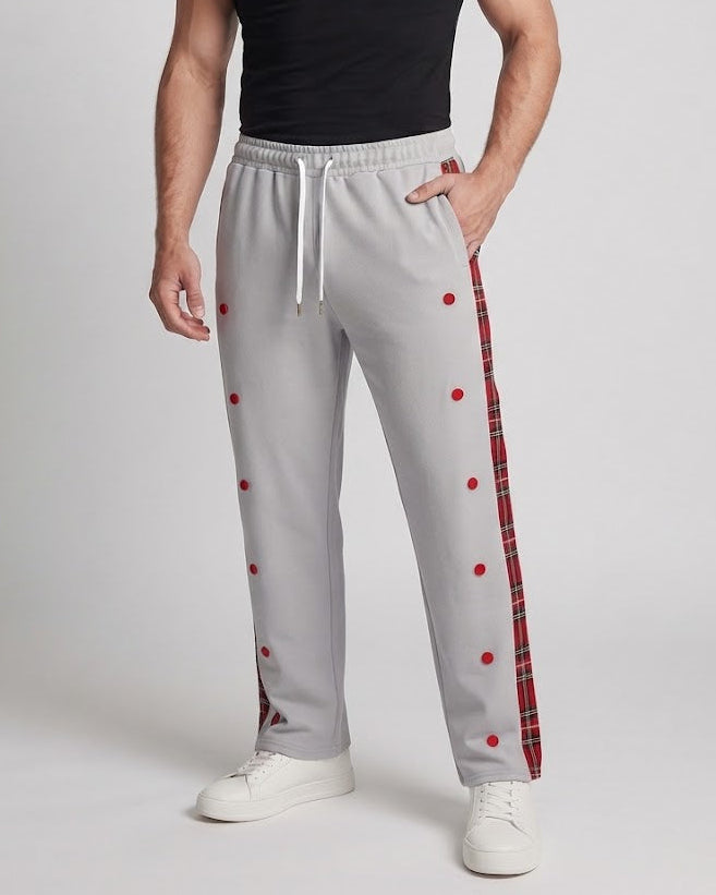 Men's jogging pants with snap button side slit and checkered side stripe Mune Fashion