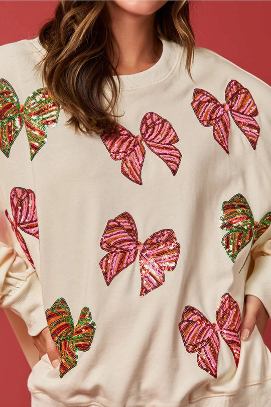 Mune | Christmas Bow Sequin Loose Casual Long Sleeve Sweatshirt