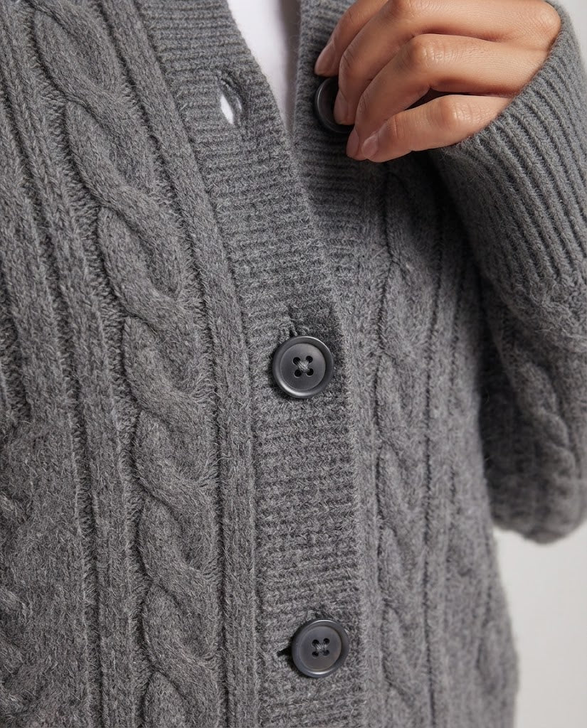 Women's Boxy Braided Knit Cardigan with Raglan Sleeves and Angora-like Texture Mune Fashion