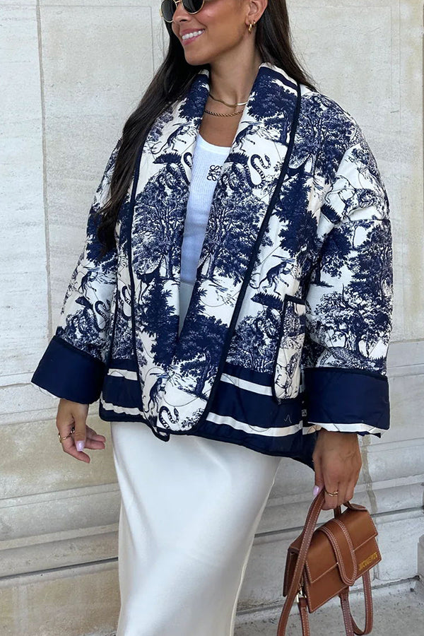 Mune | Songs Porcelain Ink Printed Bag Quilted Cotton Kimono Jacket